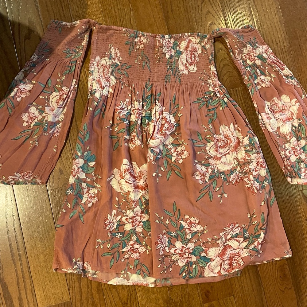 Floral off the shoulder/strapless dress